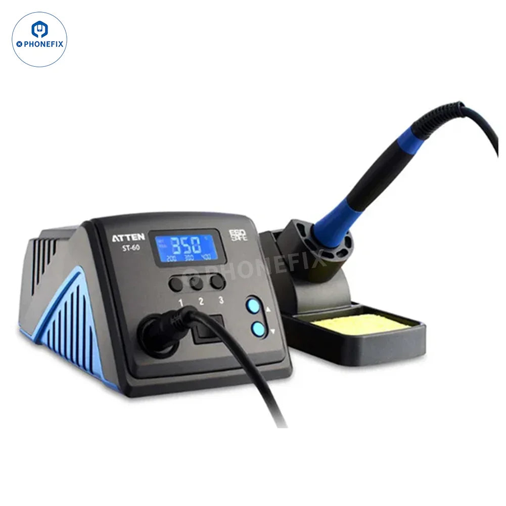 PhoneFix ATTEN ST-60 ST-80 ST-100 ST-990 BGA Soldering Station with digital controls and precision soldering tips.