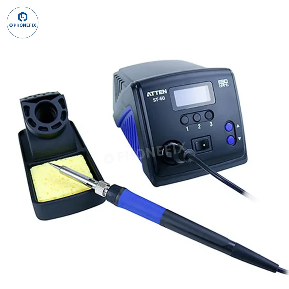 Phonefix BGA Soldering Station ATTEN ST-60 ST-80 ST-100 ST-990 digital soldering station with display and control buttons.