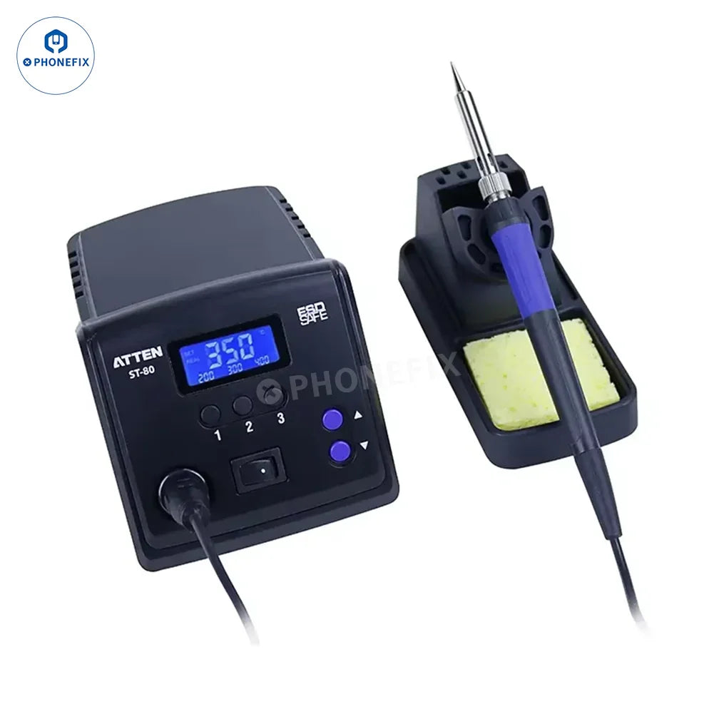 Phonefix BGA soldering station ATTEN ST-60 ST-80 ST-100 ST-990 digital soldering station with digital display and control buttons.