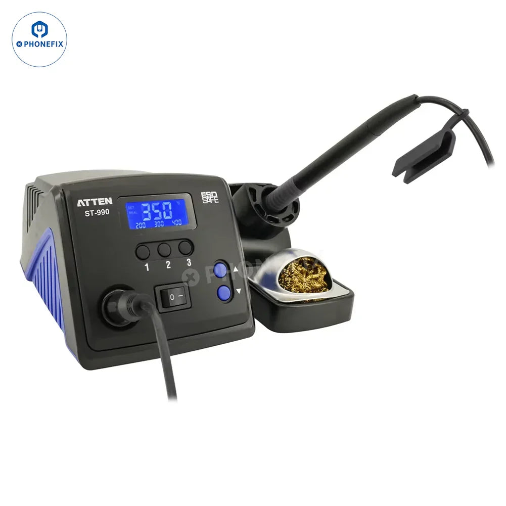 PhoneFix BGA Soldering Station ATTEN ST-60 ST-80 ST-100 ST-990 digital soldering station with digital display and ergonomic design.
