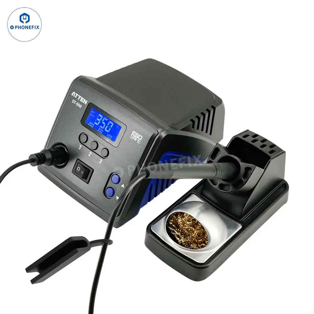 Phonefix BGA Soldering Station ATTEN ST-60, ST-80, ST-100, ST-990 digital soldering station with digital display and control buttons.