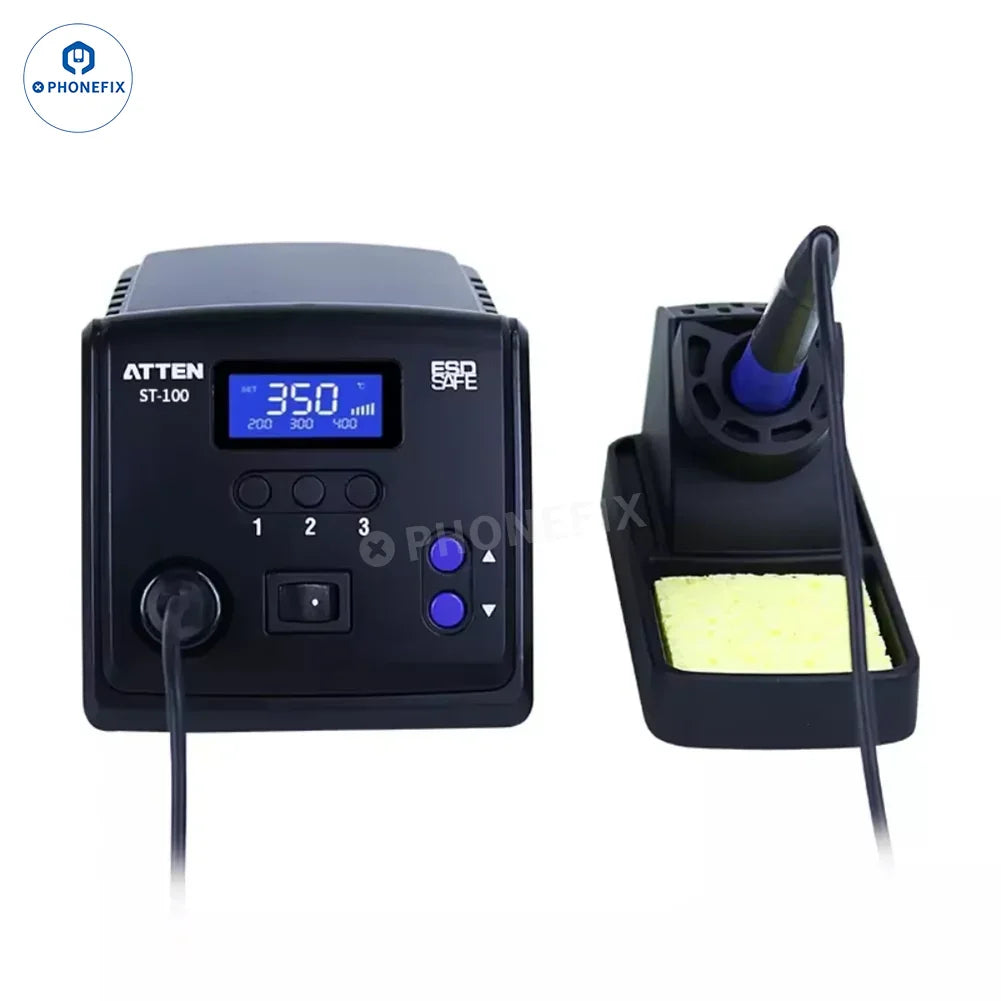 PhoneFix BGA Soldering Station ATTEN ST-60 ST-80 ST-100 ST-990 digital soldering station with digital display and control buttons.