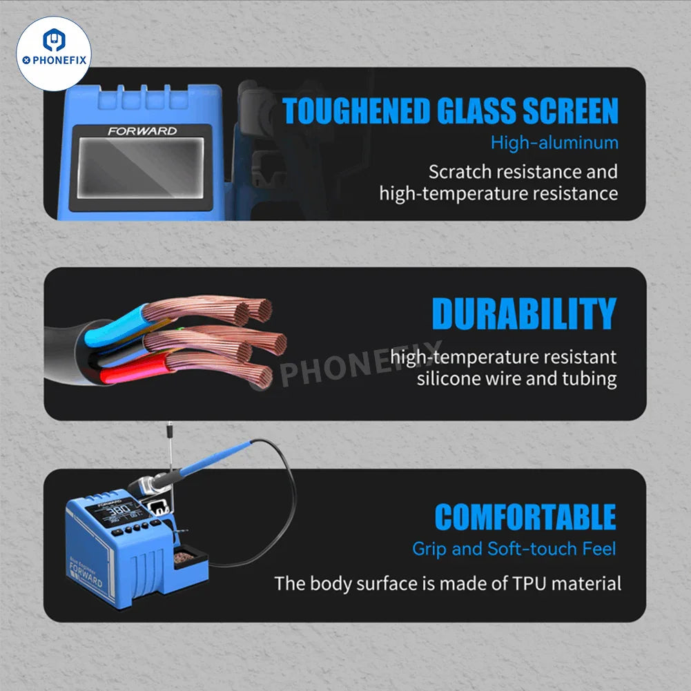 Phonefix FORWARD BE01 BGA Soldering Iron Station 80W in blue, professional-grade soldering station for electronics repair.