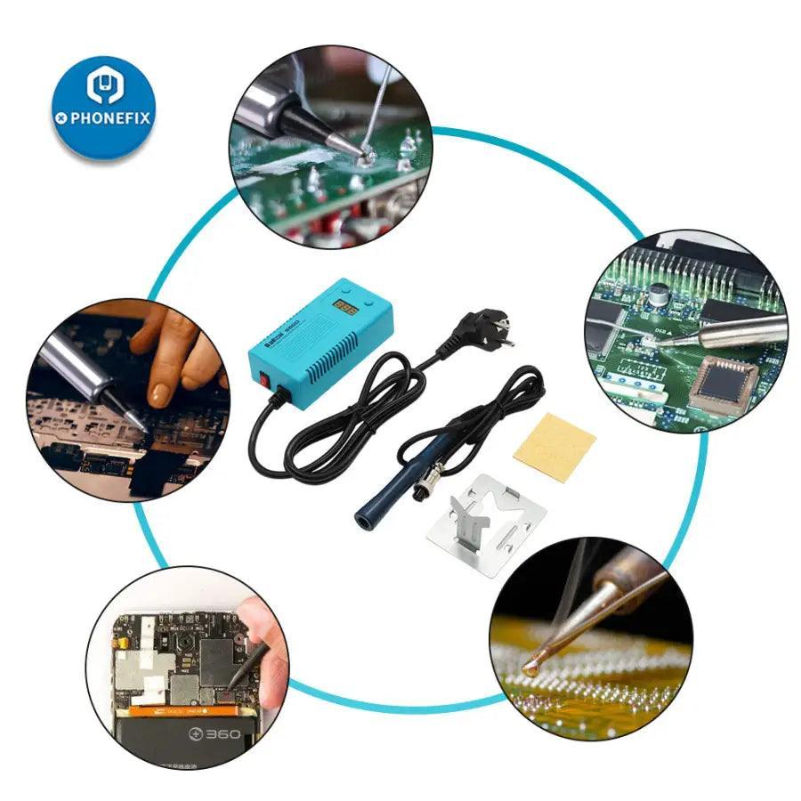 Bakon BK950D portable BGA soldering station by PHONEFIX with digital display and ergonomic soldering iron for electronics repair.