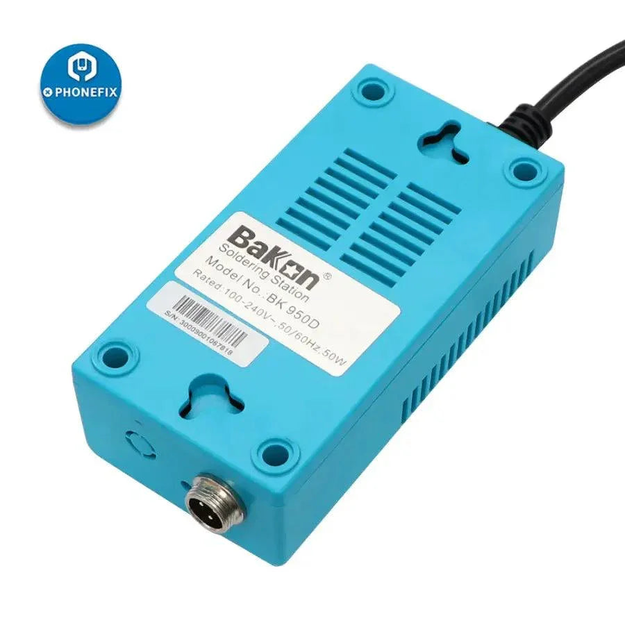 Bakon BK950D portable BGA soldering station by PHONEFIX for electronics repair, featuring a compact design and adjustable temperature controls.