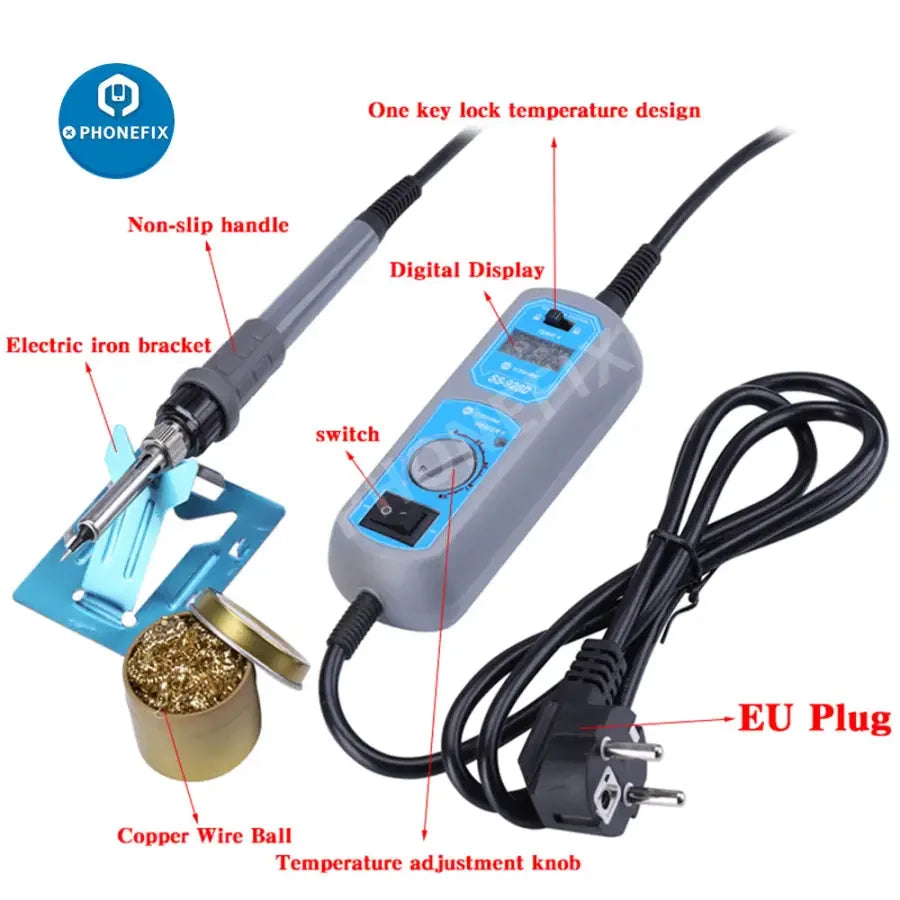 PHONEFIX SS-928D BGA Soldering Station with smart thermostat, LED digital display, and precise soldering iron for electronics repair.