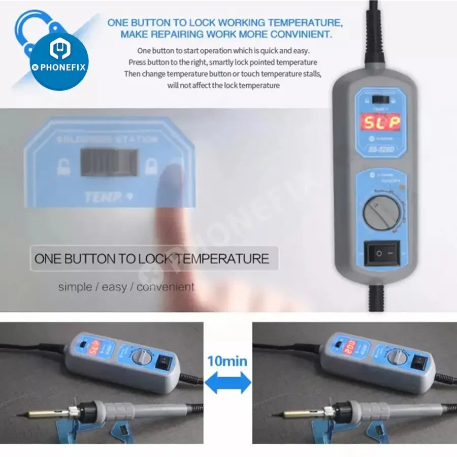 PHONEFIX SS-928D BGA Soldering Station with smart thermostat, LED digital display, and ergonomic soldering iron for precise electronics repair.