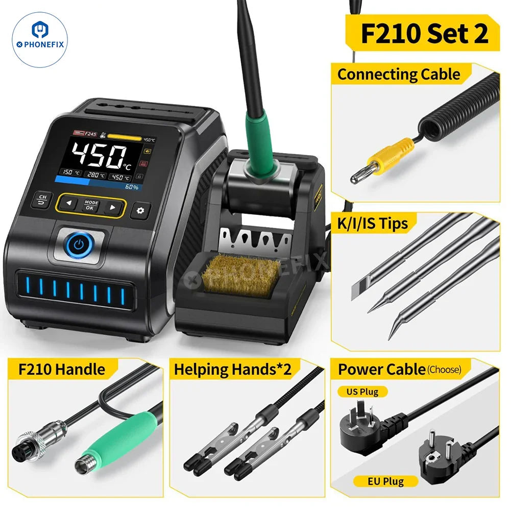 PHONEFIX FNIRSI DWS-200 200W BGA Soldering Station with T210 T245 handle and K-tip for precise soldering tasks.