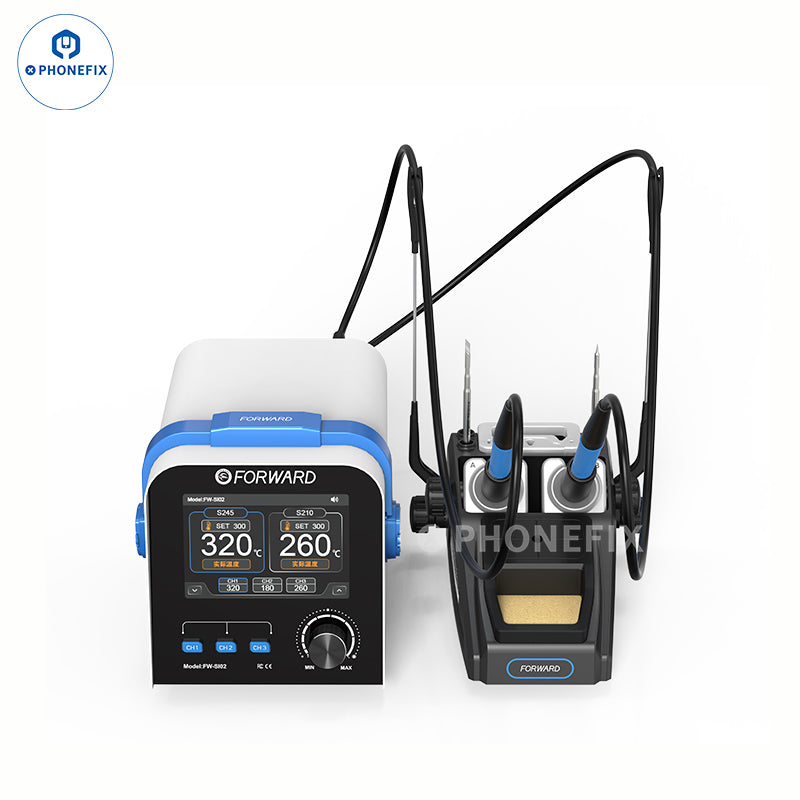 PhoneFix FORWARD FW-SI02 BGA soldering station with dual handles and digital display, used for precise soldering tasks.