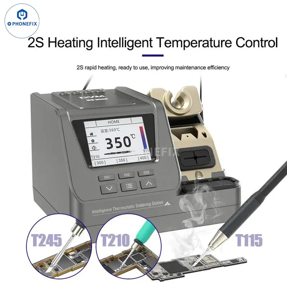 GVM H3 3-in-1 smart BGA soldering station with T210, T115, T245 handles, used for precise electronics soldering.