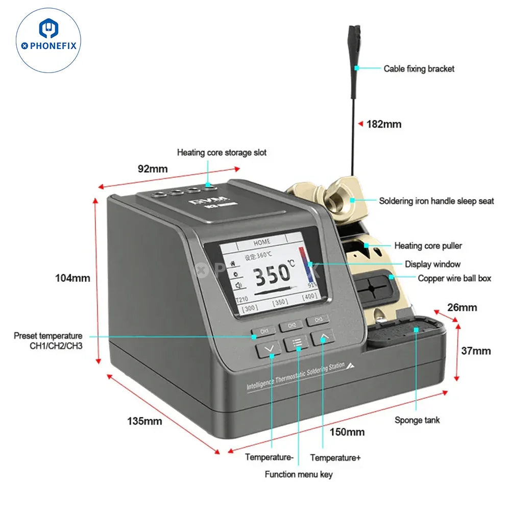 GVM H3 3-in-1 BGA soldering station with T210, T115, T245 handles, featuring digital display and ergonomic design.
