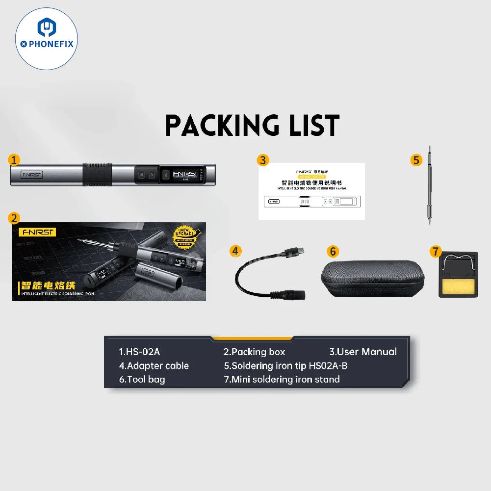 PHONEFIX FNIRSI HS-02 100W BGA Soldering Station with adjustable constant temperature and ergonomic soldering iron.