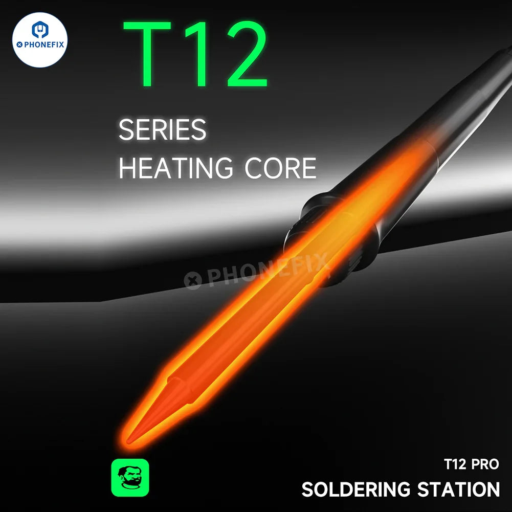 PhoneFIX Mechanic T12 Pro BGA soldering station with anti-static design and iron tip for precise electronic repairs.