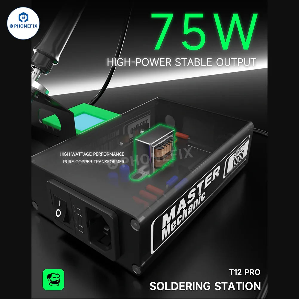 PhoneFix T12 Pro BGA Soldering Station with anti-static design and iron tip for precise electronics soldering.