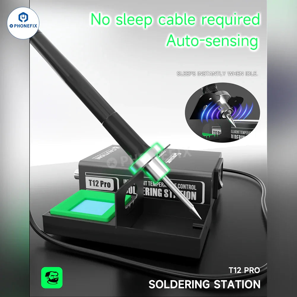 PHONEFIX Mechanic T12 Pro BGA Soldering Station with anti-static features and iron tip for precise electronic repairs.