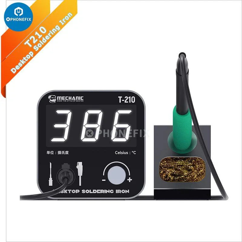 PHONEFIX T-210 BGA Soldering Station with desktop welding iron, featuring digital controls and ergonomic design.