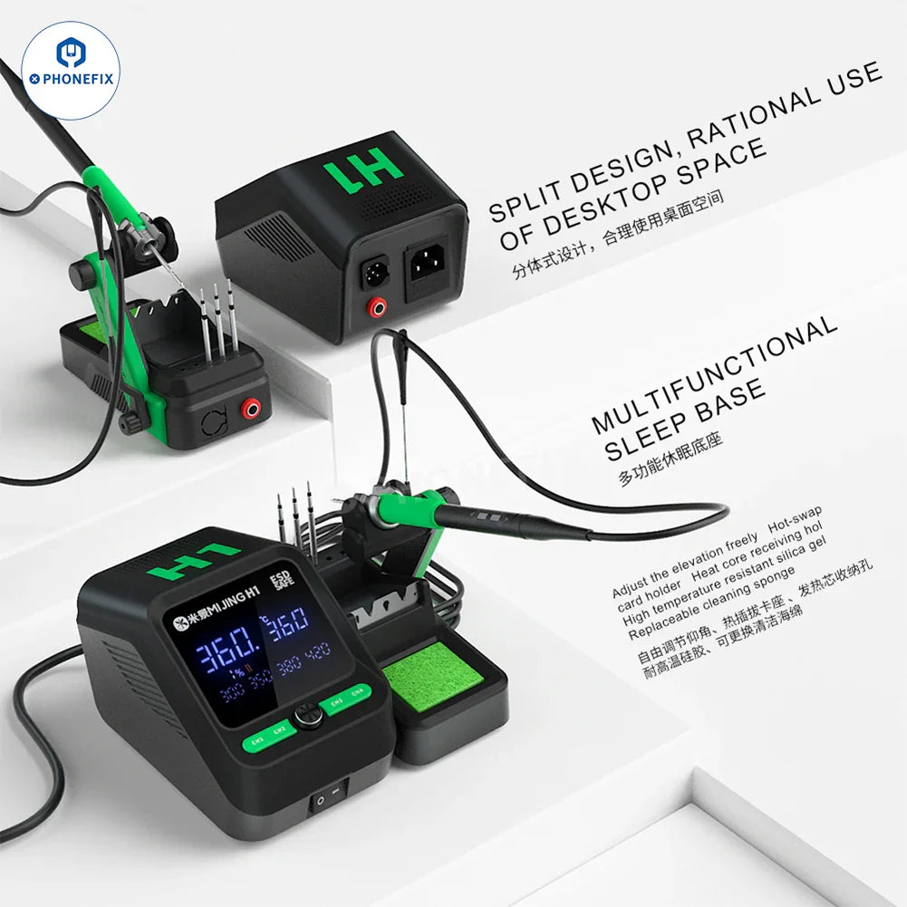 MIJING H1 digital BGA soldering station by PHONEFIX with T210 handle, compatible with T115 and T245, set for electronics repair.