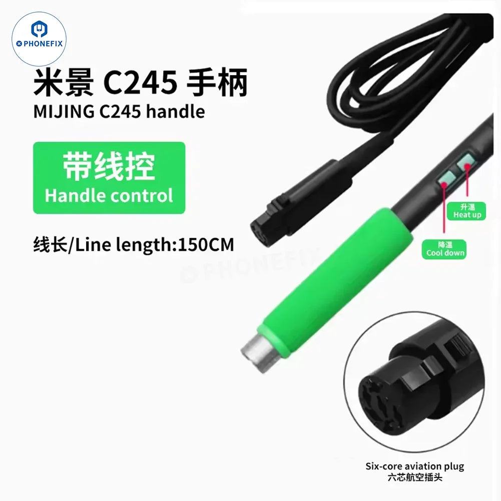 MIJING H1 Digital Soldering Station for BGA repair with compatible T210, T115, T245 handles, by PHONEFIX, with control panel and handle.