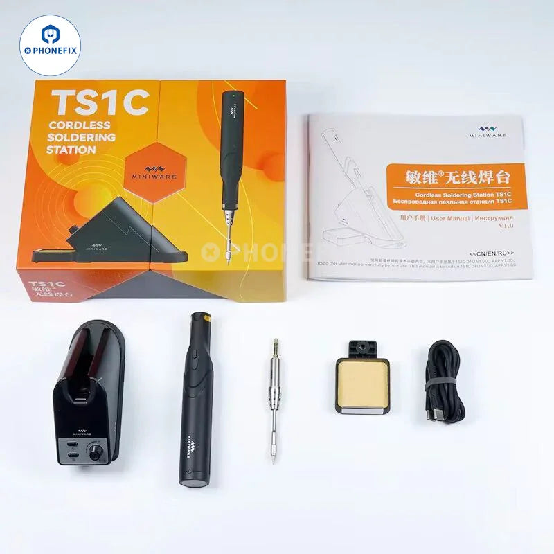 PhoneFix Miniware TS1C PD 45W BGA Soldering Station with lead-free soldering iron for electronics repair.