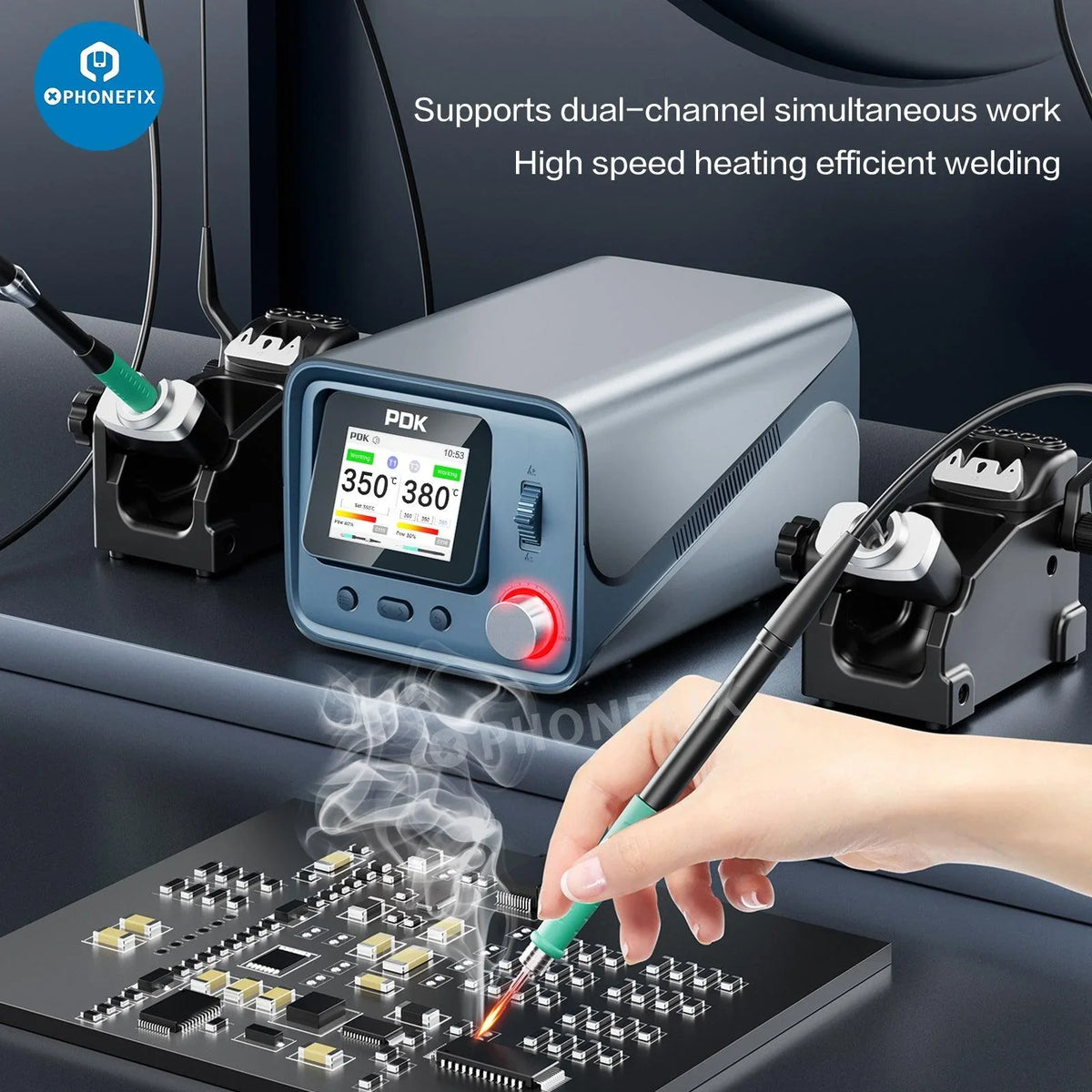 i2C PDK1200 BGA soldering station with NT115 T210 T245 handles, used for precise BGA soldering and rework.