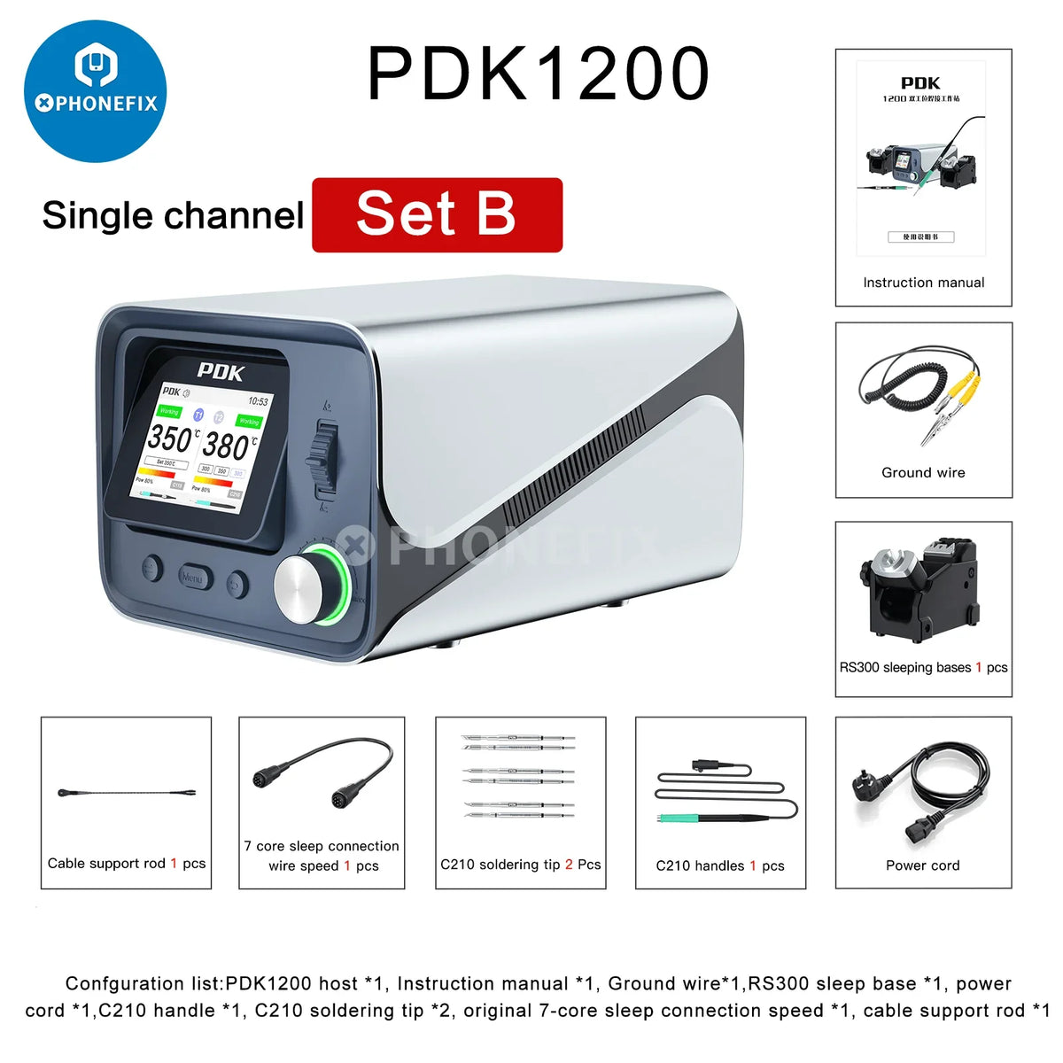 i2C PDK1200 BGA soldering station with NT115, T210, T245 handles by PHONEFIX for electronic circuit repair.