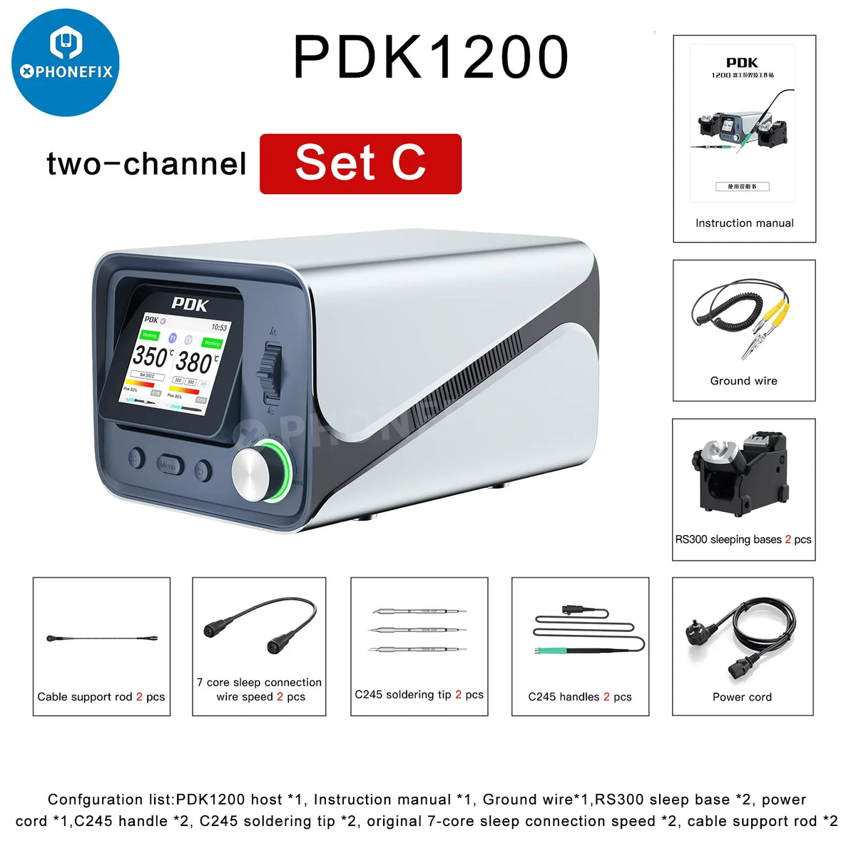 i2C PDK1200 BGA soldering station with NT115, T210, T245 handles by PHONEFIX, featuring digital controls and ergonomic design