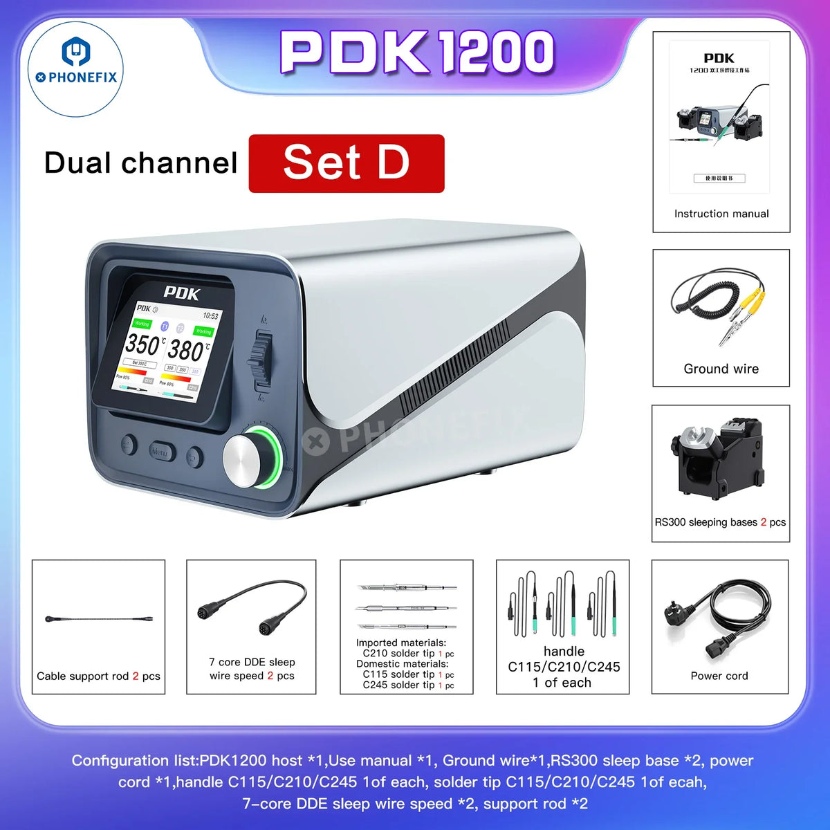 PhoneFix i2C PDK1200 BGA soldering station with NT115 T210 T245 handle, featuring professional soldering equipment for electronics repair.