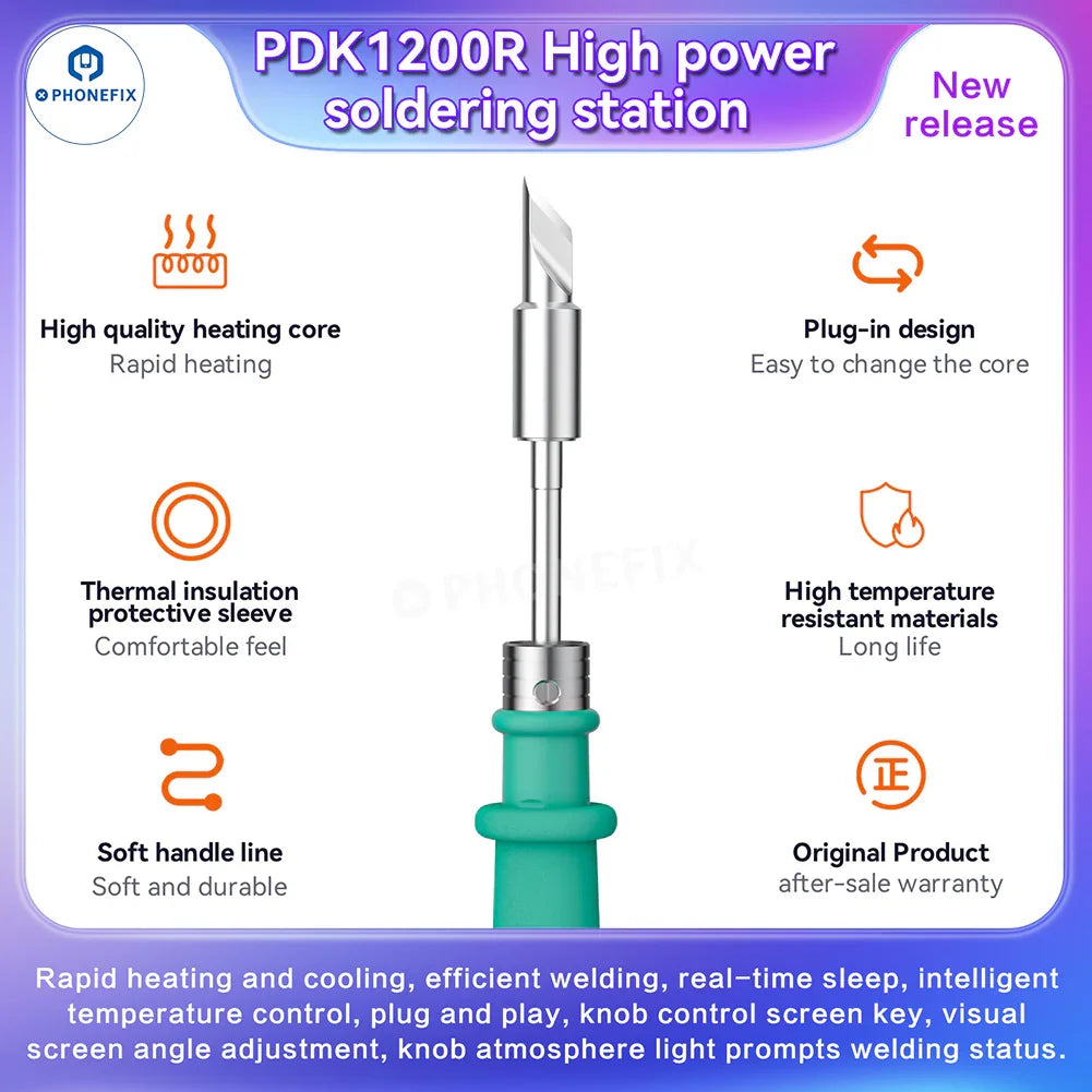 PHONEFIX PDK1200R BGA soldering station with T470 handle and C470 iron tips, 400W, used for precise BGA component soldering.