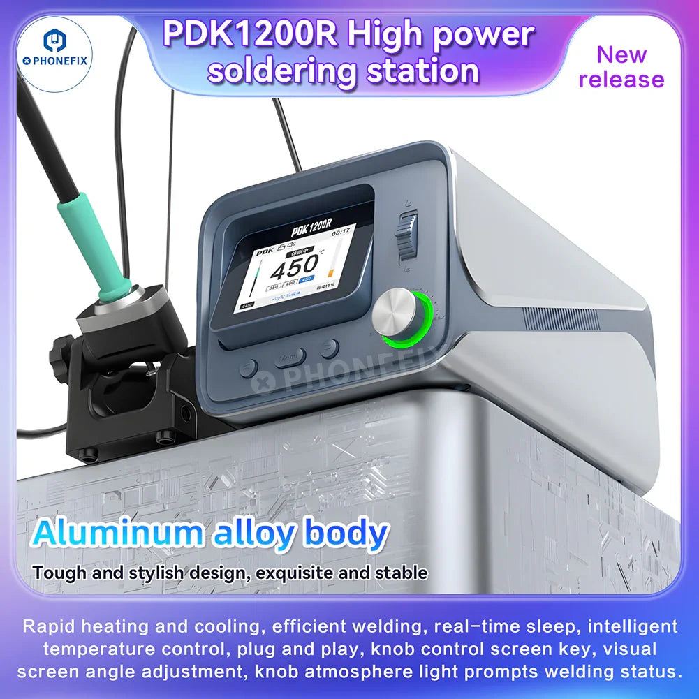 PhoneFix PDK1200R 400W BGA Soldering Station with T470 handle and C470 iron tips for precise soldering and electronics repair.