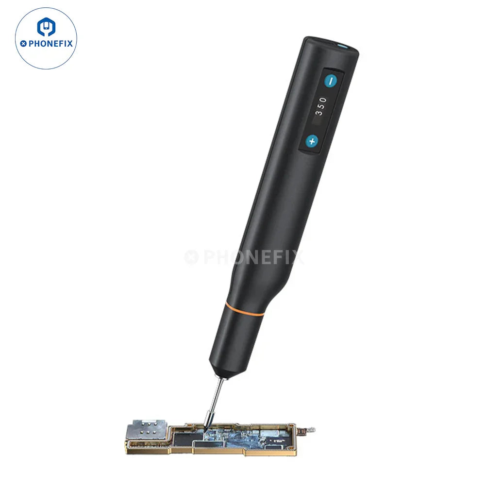 Quick TS1 portable soldering iron with BGA soldering station from PHONEFIX, showing the compact smart welding tool in use.