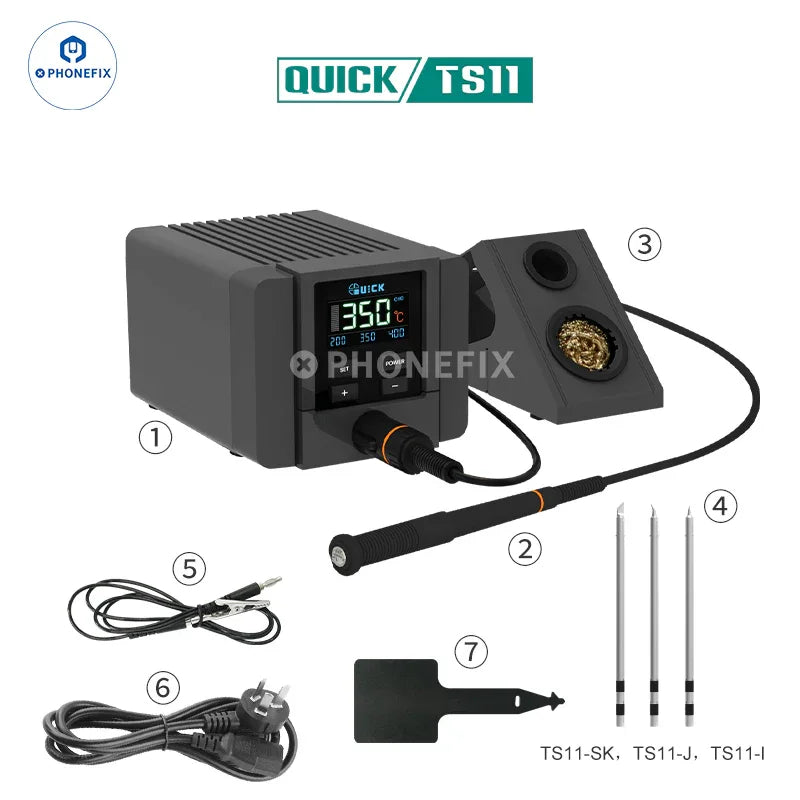 Quick TS11 90W BGA soldering station by PHONEFIX with digital display and precision soldering tip for electronics repair.