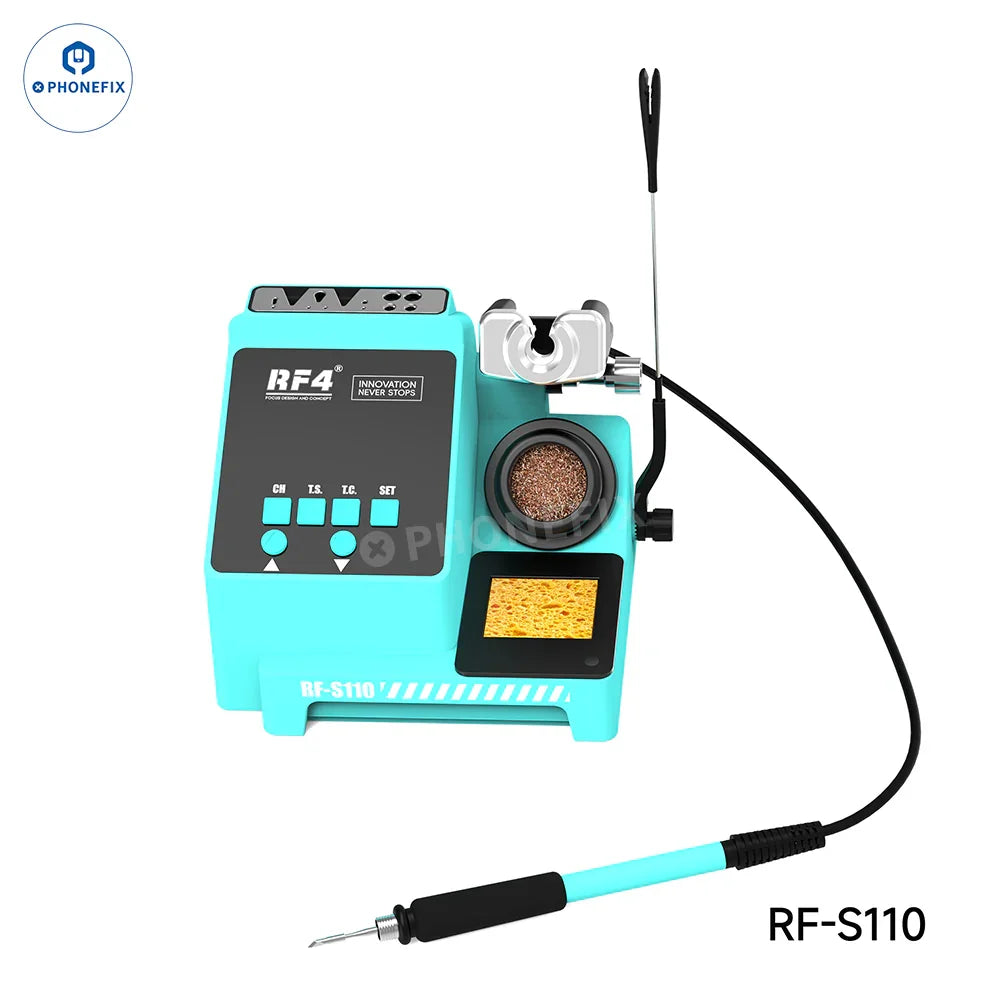 PhoneFix RF4 RF-S110 RF-S210 RF-S310 RF-S510 Smart BGA Soldering Station with US plug, compact design for electronics repair.