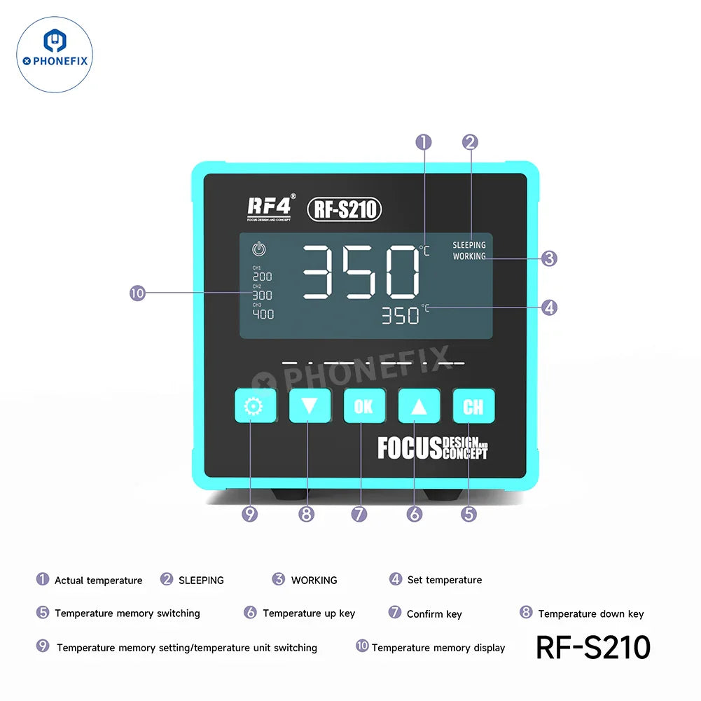 PhoneFix RF-S510 BGA Soldering Station with 110V US plug, compatible with RF4, RF-S110, RF-S210, RF-S310 models for electronics repair.