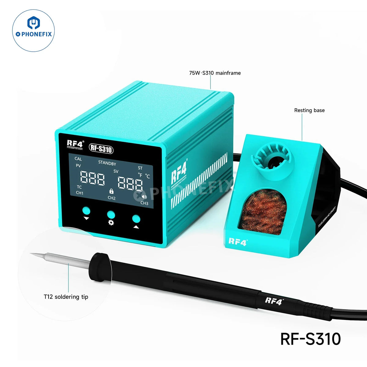 PHONEFIX RF4 RF-S110 RF-S210 RF-S310 RF-S510 Smart BGA Soldering Station with digital controls and US plug for precision PCB repairs.