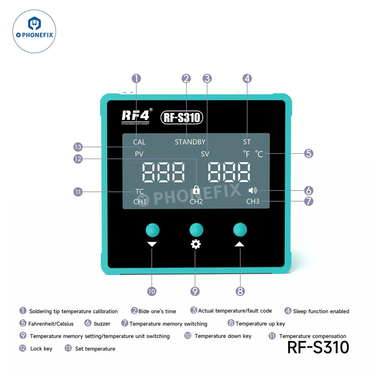 PhoneFix RF4 RF-S110 RF-S210 RF-S310 RF-S510 Smart BGA Soldering Station with US plug, compact and professional soldering equipment.