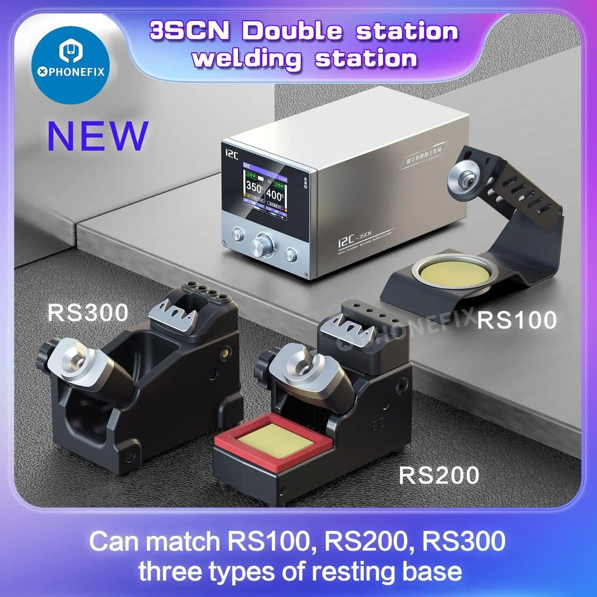 i2C 3SCN dual welding station with C210 and C115 handles, BGA soldering station for PCB repair by PHONEFIX