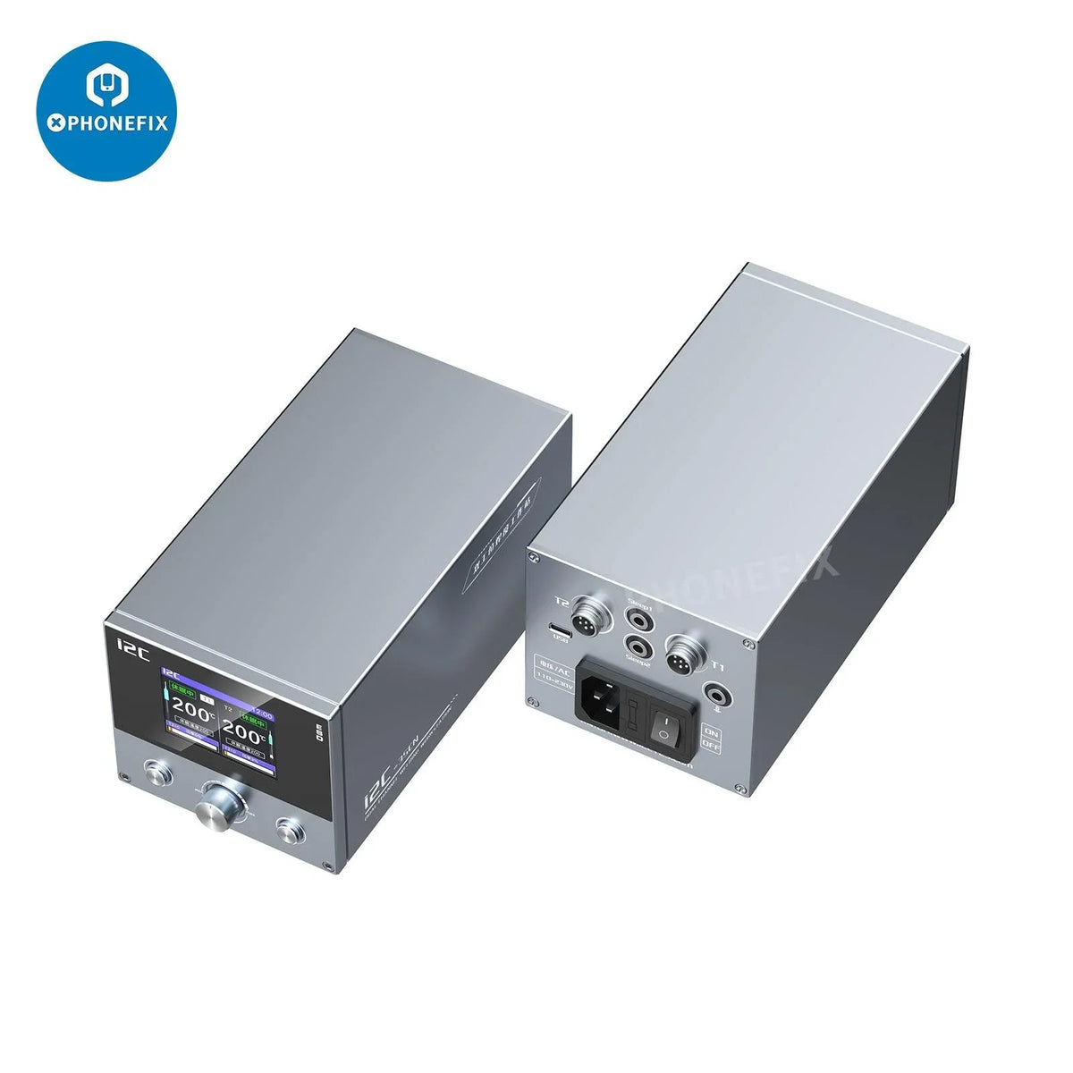 i2C 3SCN Dual BGA Soldering Station by PHONEFIX with C210 and C115 handles for PCB repair and welding tasks.