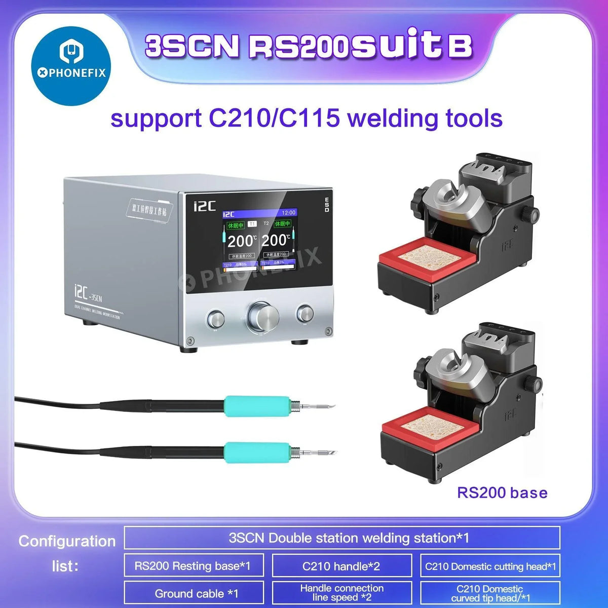 i2C 3SCN Dual BGA Soldering Station with C210 and C115 handles for PCB repair by PHONEFIX