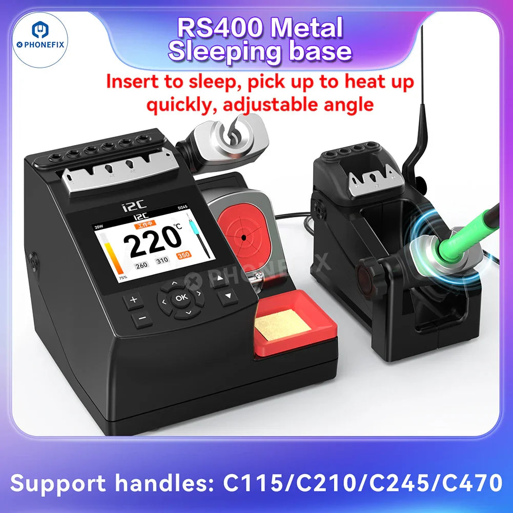 PhoneFix RS400 BGA soldering station handle and sleep base for RS300, C115, C210, C245, C470 models, with ergonomic design.