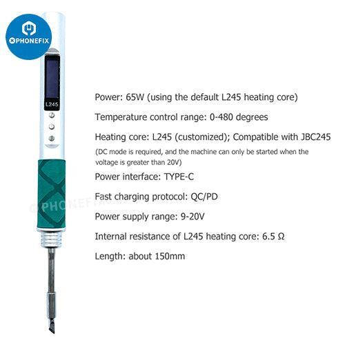 Silver 65W portable digital soldering pen from JBC 245 for BGA soldering, designed for precise electronic repairs.