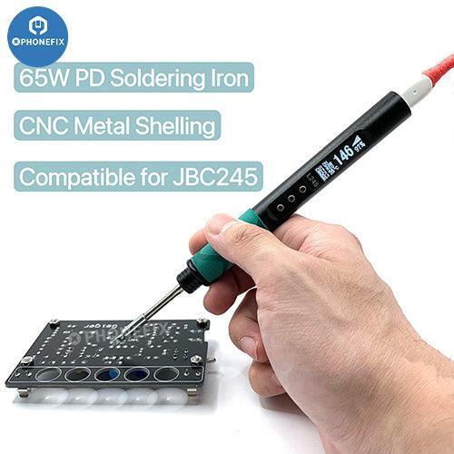 Silver PHONEFIX 65W portable digital soldering pen for BGA soldering, ideal for precise electronics repair and soldering tasks.