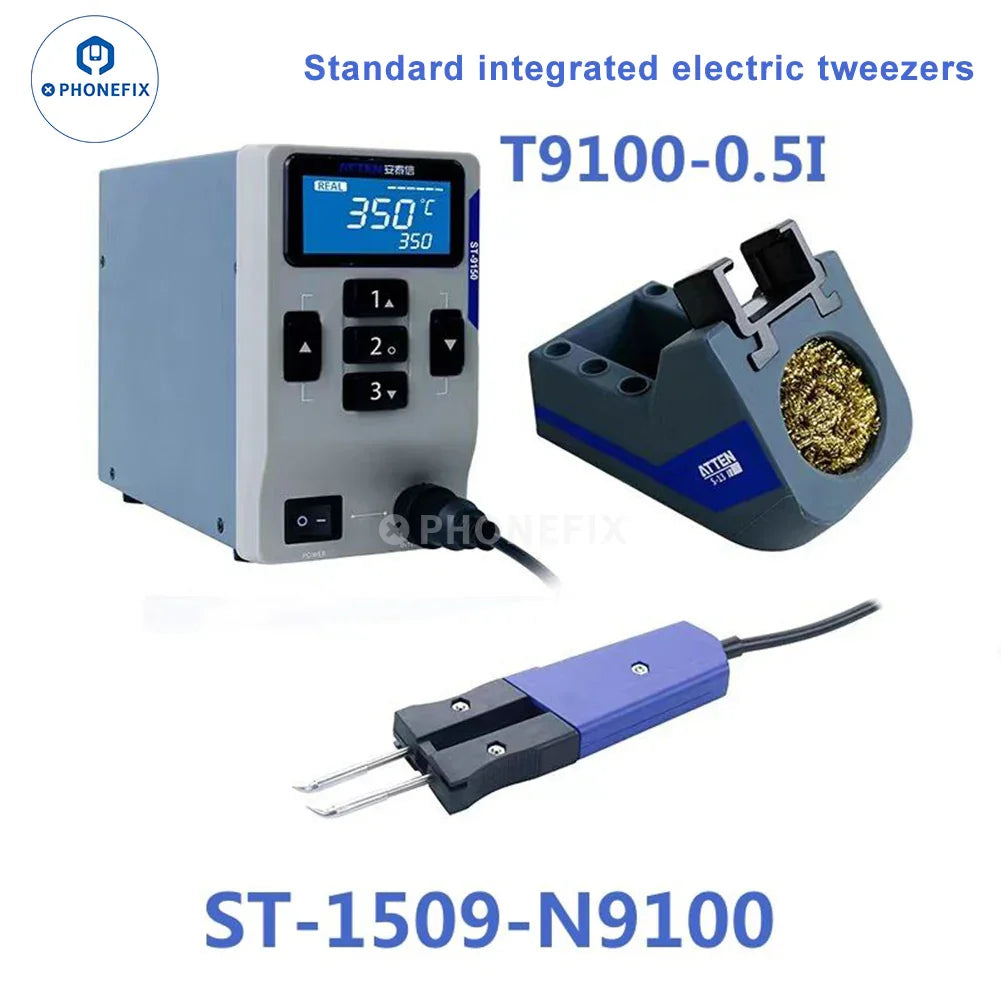 PhoneFix ATTEN ST-1509 BGA soldering station with electric tweezers and welding iron, featuring a compact design and 110V US plug.