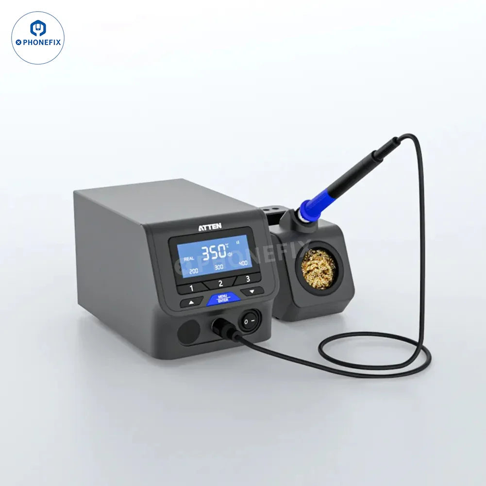 PhoneFix ATTEN BGA Soldering Station ST-3150D, ST-3090D, ST-3120D, ST-3300D with soldering iron and control unit.