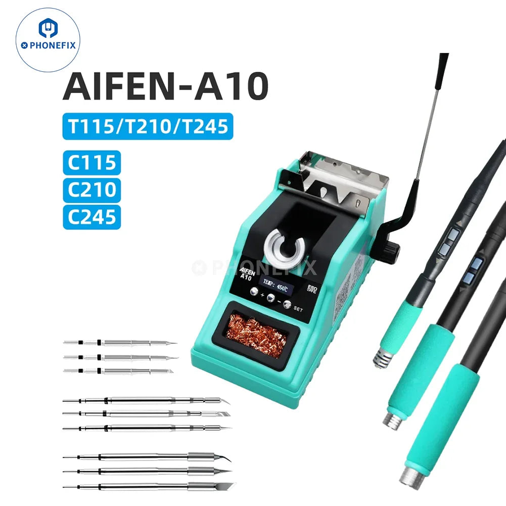 Phonefix AIFEN A10 BGA Soldering Station with C210, C245, C115 iron tips for precise electronic soldering.
