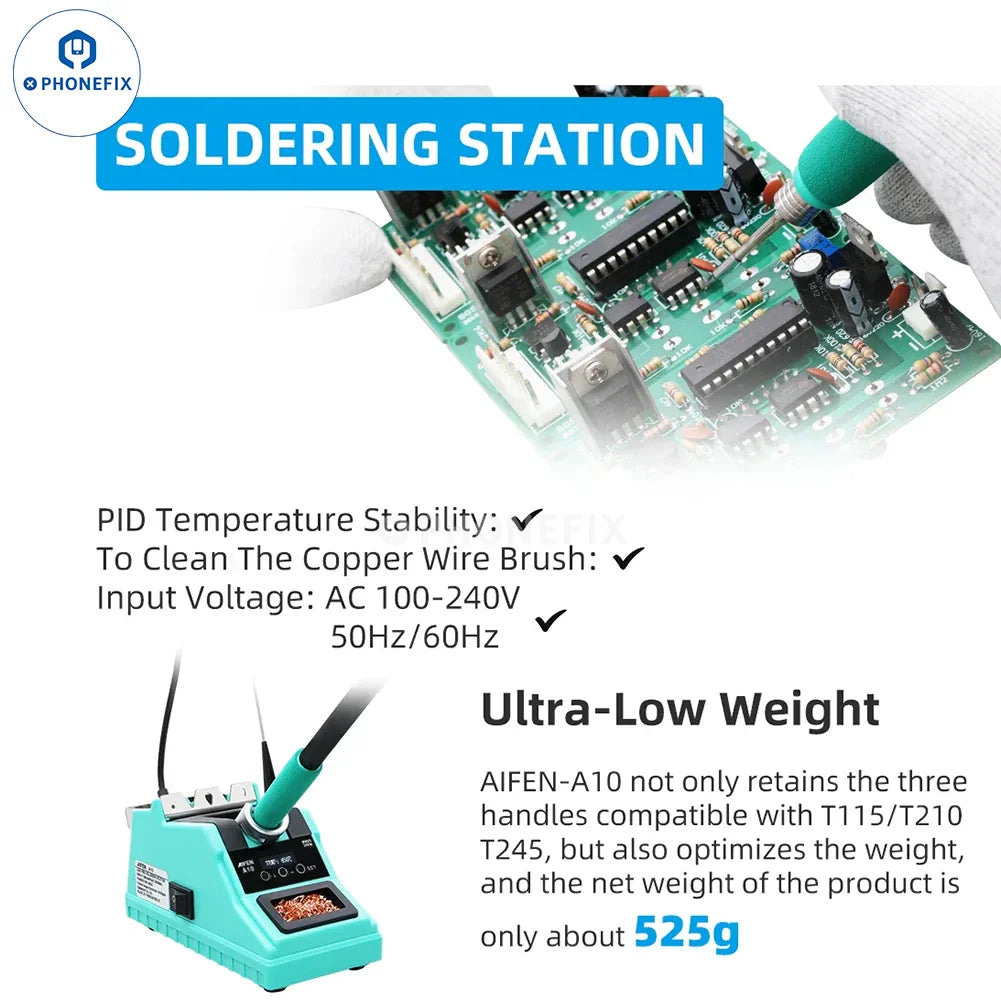 AIFEN A10 BGA Soldering Station by PHONEFIX with C210, C245, C115 iron tips, standard set, EU power supply, professional electronics tools