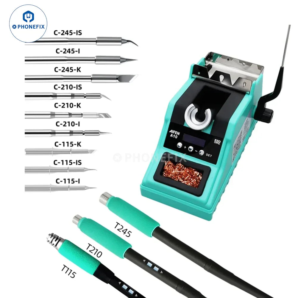 AIFEN A10 BGA Soldering Station by PHONEFIX with C210, C245, C115 iron tips, featuring a standard set for electronic repair.