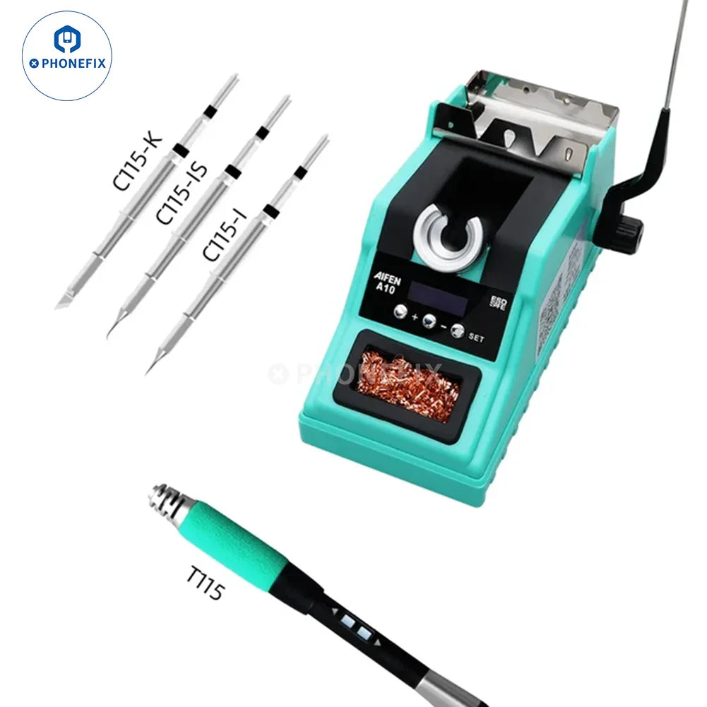 AIFEN A10 BGA soldering station by PHONEFIX with C210, C245, C115 iron tips and standard set for precise electronics repair.