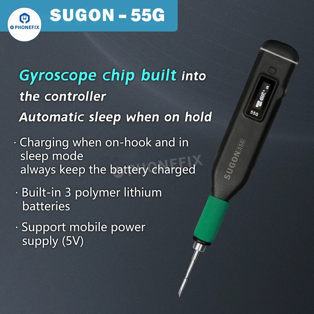 PHONEFIX SUGON 55G wireless BGA soldering station with JBC C210 tips, featuring a compact, easy-to-use design for precision soldering.