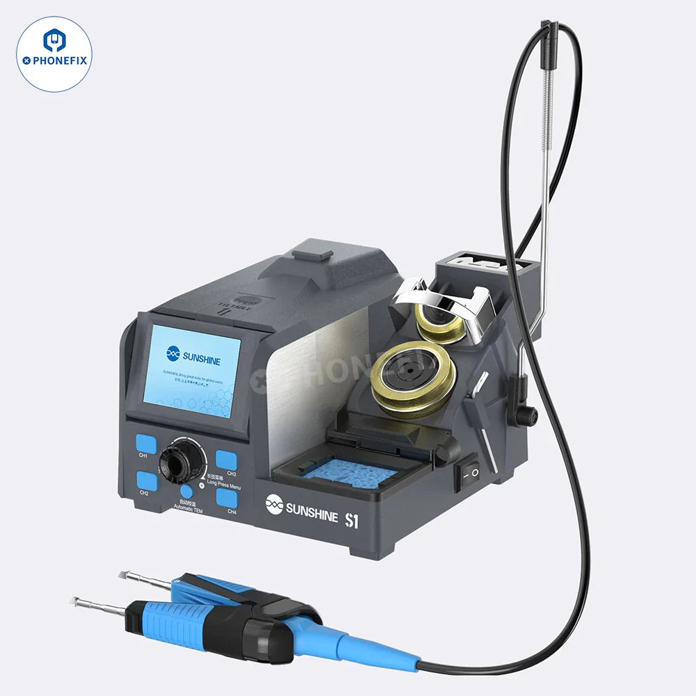 PhoneFix Sunshine S1 S2 BGA Soldering Station with Tweezers for rework, featuring precise temperature control and ergonomic design.