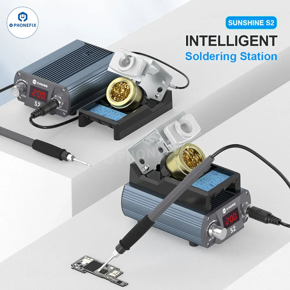 PhoneFix Sunshine S1 S2 BGA soldering tweezers for rework stations, with precision tips for BGA chip removal and placement.